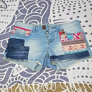 Desigual patchwork 3 button Denim Shorts Size 28